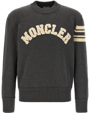 Moncler Bouclé Logo Sweater Maglioni Grigio-Uomo