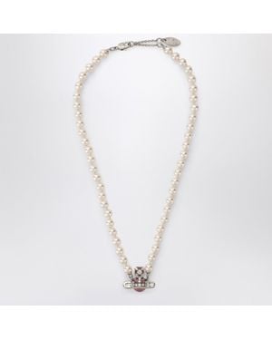 Vivienne Westwood Kitty Pearl Necklace With Platinum Finish - White