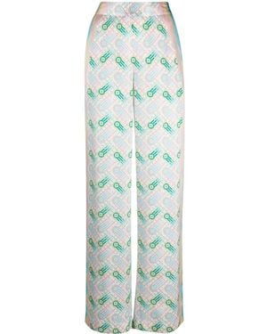 CASABLANCA Graphic-Print Straight-Leg Silk Pants - Green