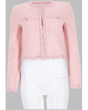 Self-Portrait Textured Cropped Bouclé Jacket - Pink