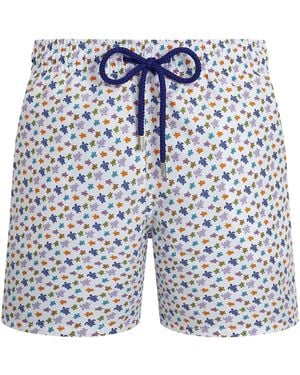 Vilebrequin Swim Shorts With Multicolour Micro Turtle Print - Blue