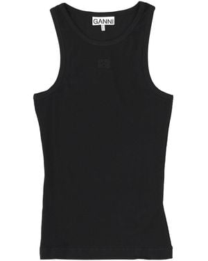 Ganni Tops With Logo - Black