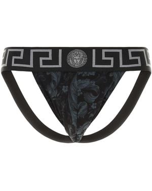 Versace Printed Stretch Cotton Jockstrap - Schwarz