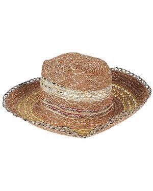Exquisite J Exquisito J Raffia Fedora Sombrero - Marrón