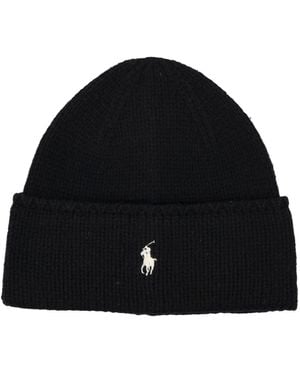 Polo Ralph Lauren Wool Knit Beanie With Embroidered Logo - Black
