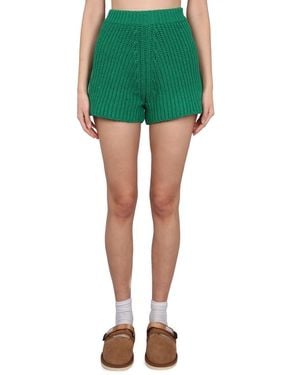 Alanui Textured High-Waisted Knit Shorts - Green
