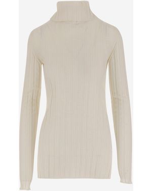 Carven Gerippte Wolle und Seidenpullover - Weiß