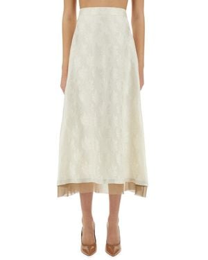 Fendi Ff Silk Skirt - Natural