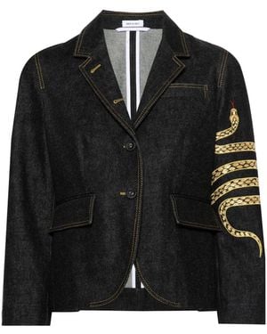 Thom Browne Snake Motif Denim Blazer - Black