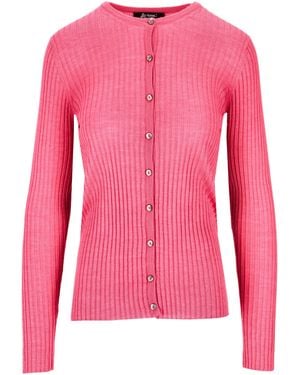 LA ROSE Cash/Silk Ribs R Neck Cardigan - Pink