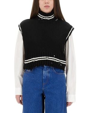 Marni Cropped Cotton Vest With Contemporary Design - Black