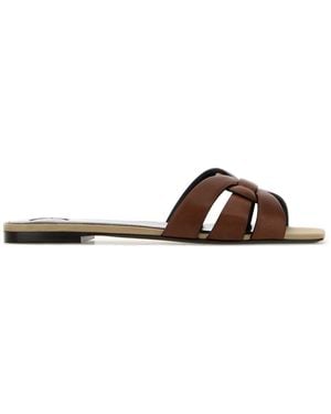 Saint Laurent Leather Slippers - Brown