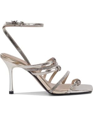 Pinko Lisa Leather Sandals With Rhinestone Strap Detail - White