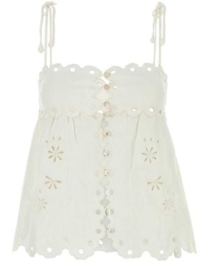 FARM Rio Off- Flowers Richelieu Sleeveless Blouse - White