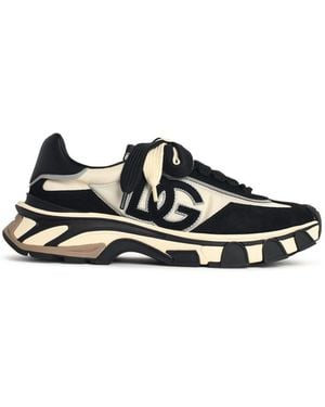 Dolce & Gabbana "Airmaster"-Sneaker aus elfenbeinfarbenem und schwarzem Stoff und Lear - Weiß