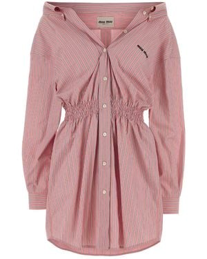 Miu Miu Embroidered Poplin Shirt Dress - Pink