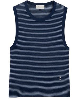 Ami Paris Debardeur Raye Classic Fit mit Patch De Coeur - Blau