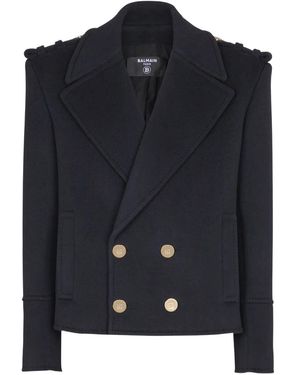 Balmain Kurze Cabanjacke Aus Wolle - Blau