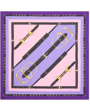 Gucci Printed Silk Twill Scarf - Purple