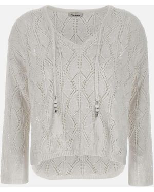 Kangra White Linen Cotton V Neck Sweater - Grijs