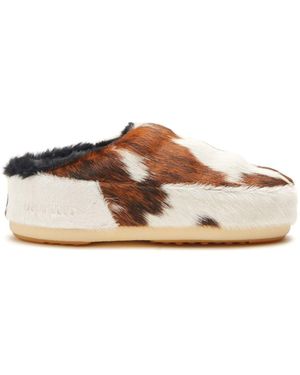 Moon Boot Cow-Print Pony Hair Mules - Brown