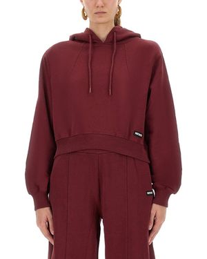 ROTATE BIRGER CHRISTENSEN Cropped Terry Back Hoodie Cotton (Organic) Sweatshirts - Red