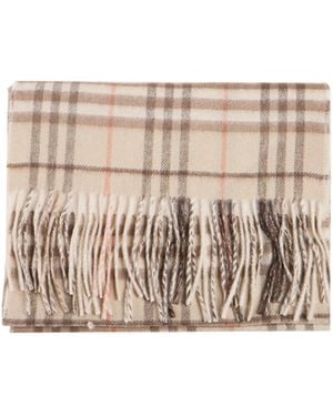 Burberry Cashmere Check Scarf In Steen - Naturel