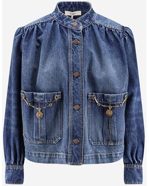 Chloé Ruffle-Collar High-Neck Jacket - Blue
