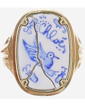 Chloé Brass Hummingbird Ring - Blue