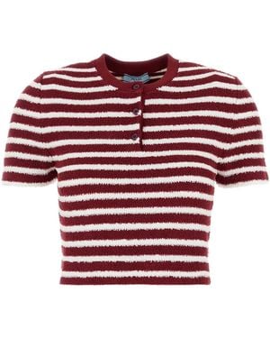 Prada Bouclé Crew-Neck Cotton-Blend Knitted Top - Red