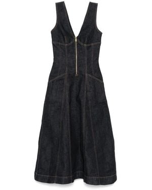 Self-Portrait Zelfportret Denim Midi -jurk - Zwart