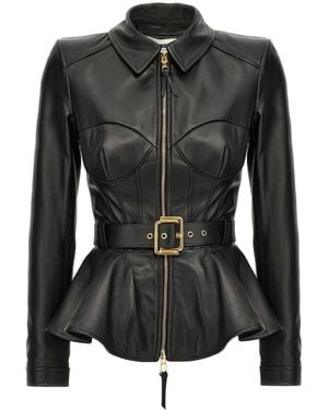 Elisabetta Franchi Leather Belted Jacket - Schwarz
