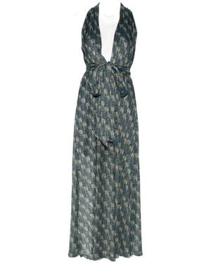 Siyu V-Neck Ars Long Dress - Blue