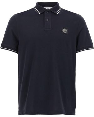 Stone Island Logo Badge Shirt Polo Blu-Uomo