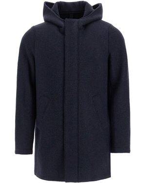 Harris Wharf London Hooded Wollen Jas In Gekookte Wol - Blauw