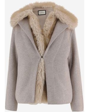 Bruno Manetti Wool And Cashmere Jacket With Fur - Brown