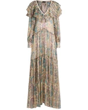 Etro Long Silk Dress With Paisley Print And Ruffled Details - Natural