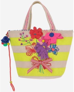 Péro Baumwolltasche mit Blumenstickerei - Gelb