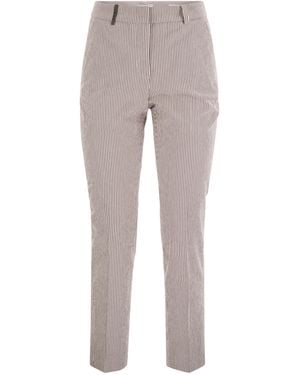 Peserico Seersucker Cotton Cigarette Pants - Gray