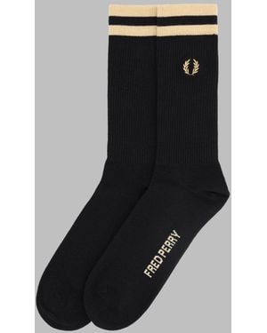 Fred Perry Cotton Blend Ribbed Crew Socks - Black