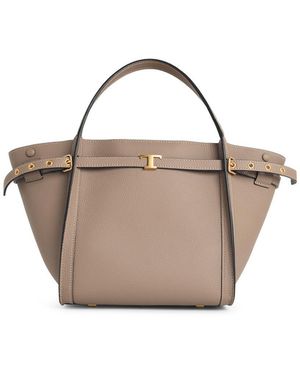 Tod's Kleine beige Lear-Tasche "Shopping Tim". - Mettallic