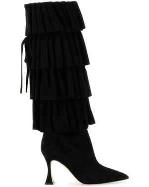 Manolo Blahnik Suede Miralone Boots - Black