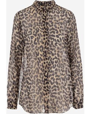 Aspesi Camicia Di Seta Con Stampa Leopardata - Marrone