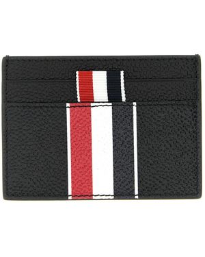 Thom Browne Doppelseitiger Kartenhalter mit RWB-Streifen aus genarbtem Leder - Schwarz