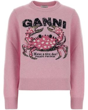 Ganni Wool Blend Sweater - Pink