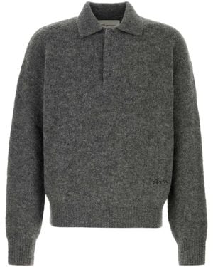 Ami Paris Dark Stretch Alpaca Blend Polo Shirt - Gray