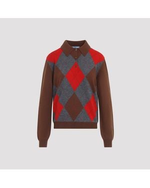 Prada Argyle Gebreide Polosweater - Rood