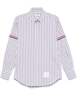 Thom Browne Gingham Check Long-Sleeve Shirt With Signature Stripes - White