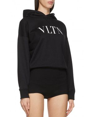 Valentino Garavani Logo-Print Hooded Bodysuit - Black