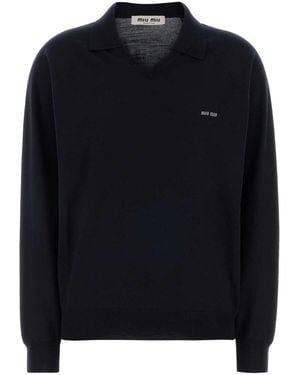 Miu Miu Midnight Wool Polo Shirt - Blue